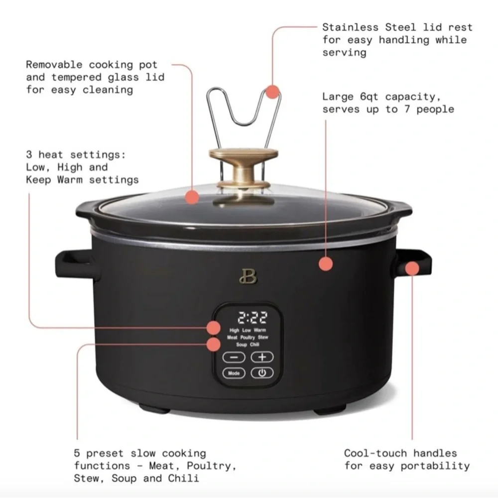 NWT Beautiful 6 Qt Programmable Slow Cooker | Color- Black Sesame.